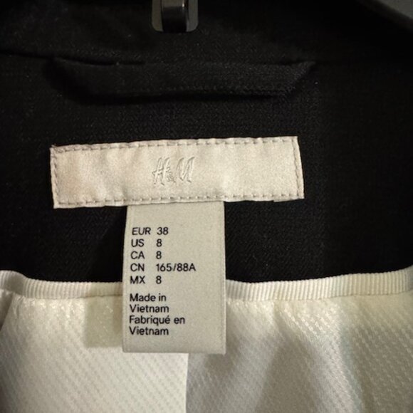 H&M Single-Breasted Fitted Notched Lapel White Lining Black Blazer Sz 8 - Picture 2 of 10